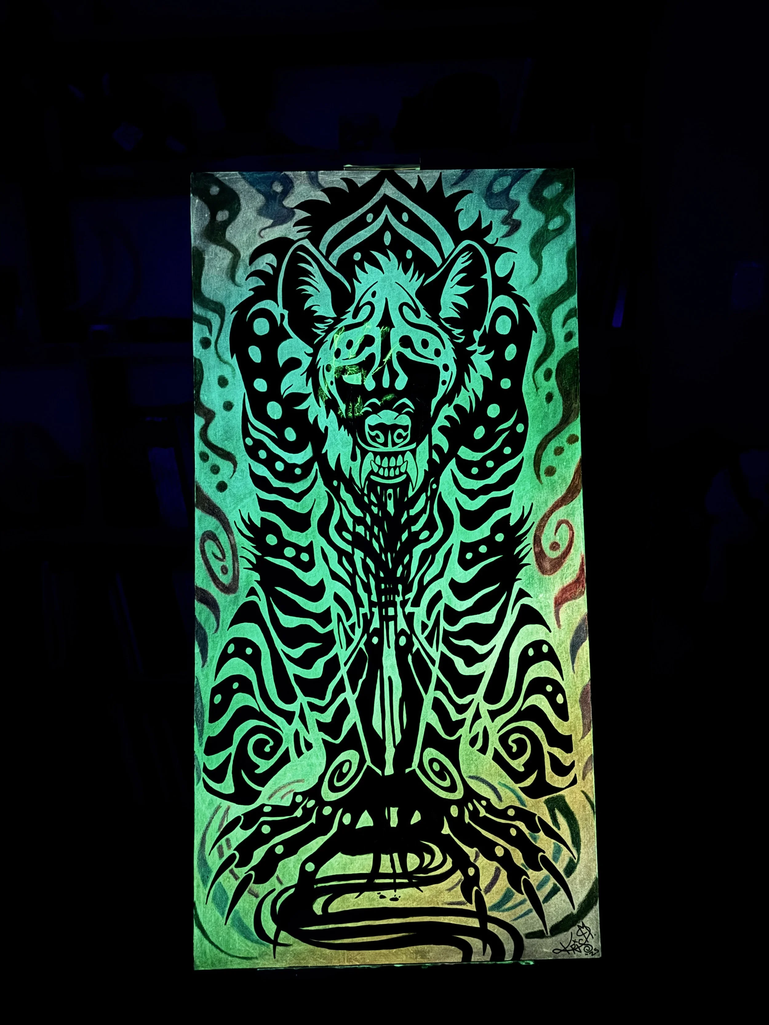 large hyena tribal neon painting glow in the dark