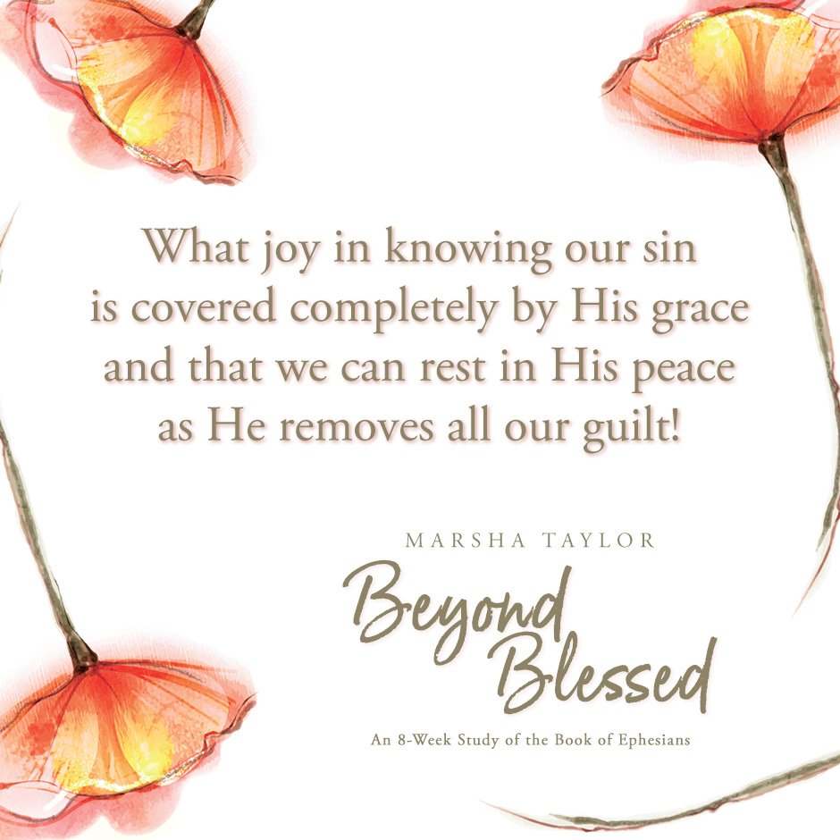 Inspirational quote about grace and peace from the book 'Beyond Blessed' by Marsha Taylor, with watercolor flowers in the top and bottom corners.