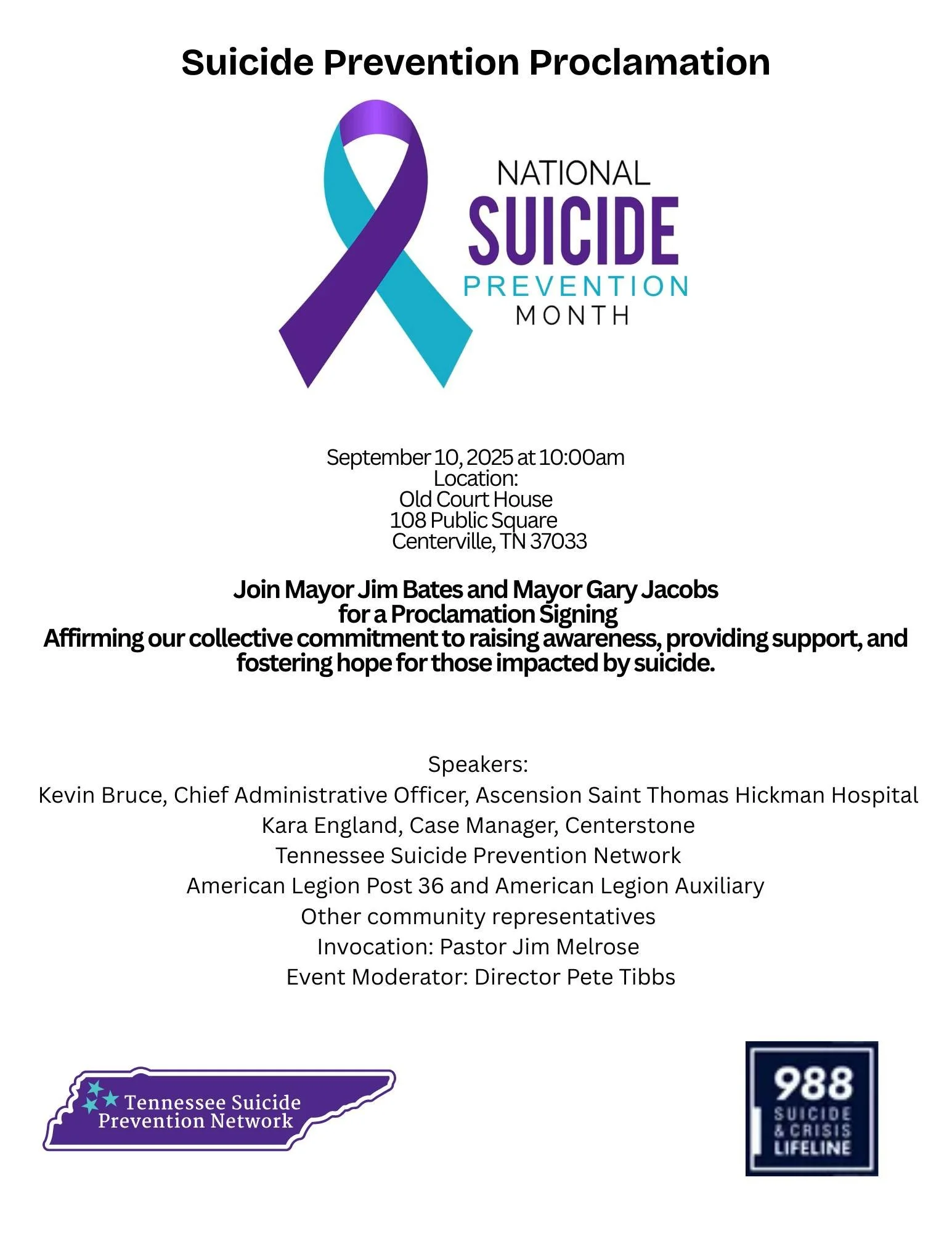 Suicide Prevention Proclamation Signing - Suicide Prevention Awareness Month