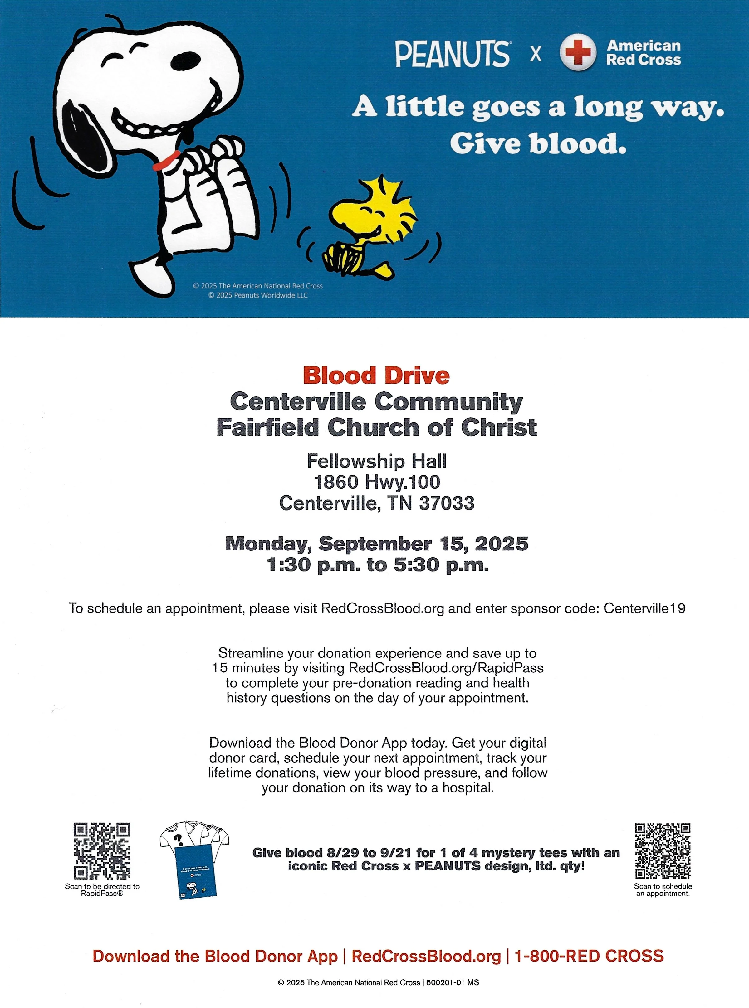 Centerville Community Blood Drive Hosted by the American Red Cross & Fairfield Church of Christ