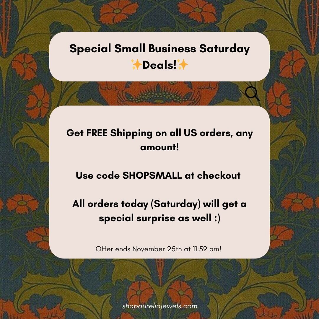 NEW DISCOUNT + A SURPRISE FOR SMALL BUSINESS SATURDAY ✨

all US orders can get free shipping on any order/amount by using the code SHOPSMALL at checkout! orders placed today will also receive a special gift in their package as a thank you for shoppin