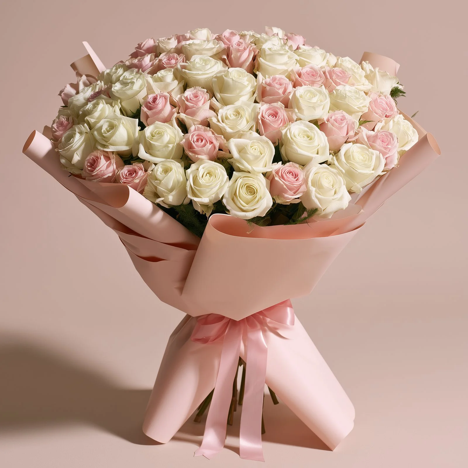 50 Premium Pink and White Roses Bouquet