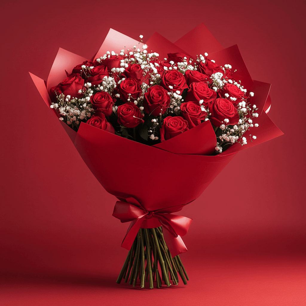 Premium Red Roses and Baby's Breath