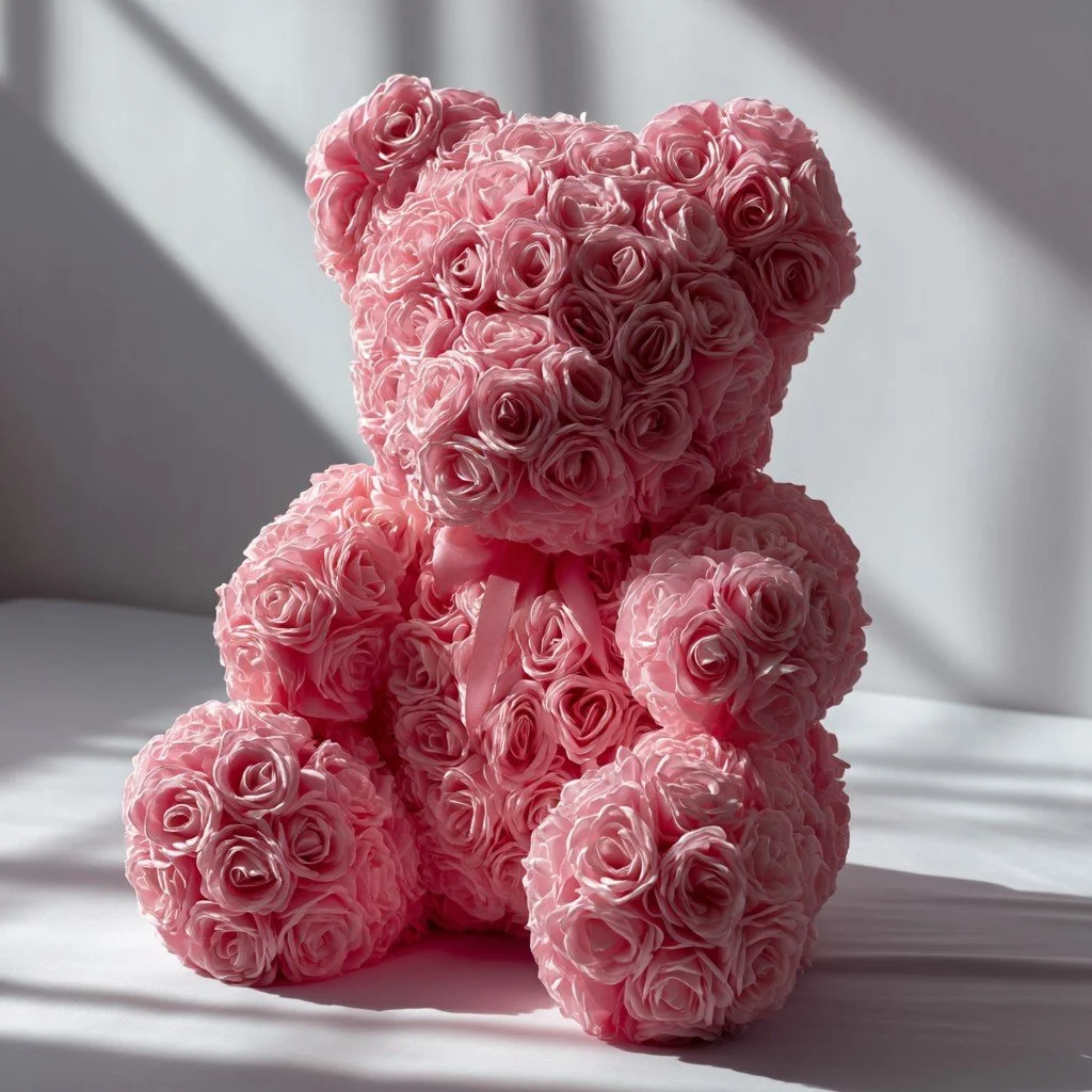Teddy bear holding flowers