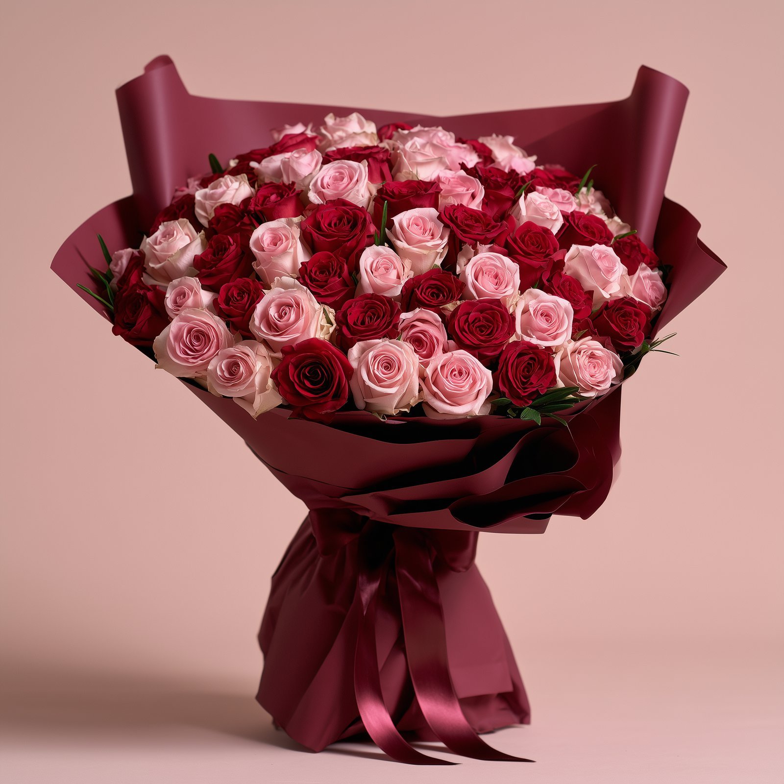 50 Premium Red and Pink Roses Bouquet