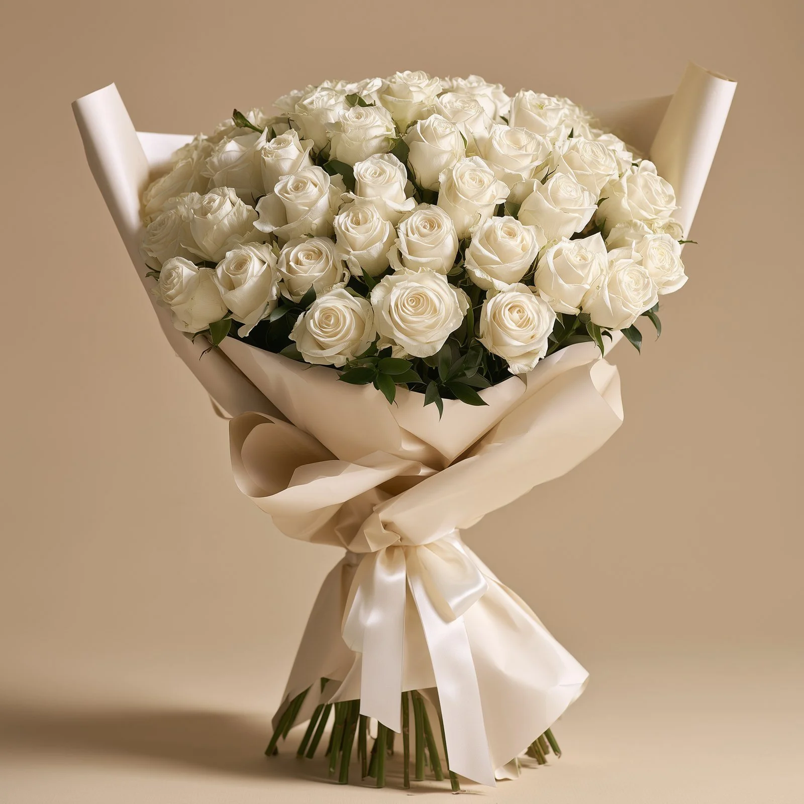 50 Premium White Roses Bouquet
