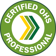 Certified OHS Professional badge with green and yellow design