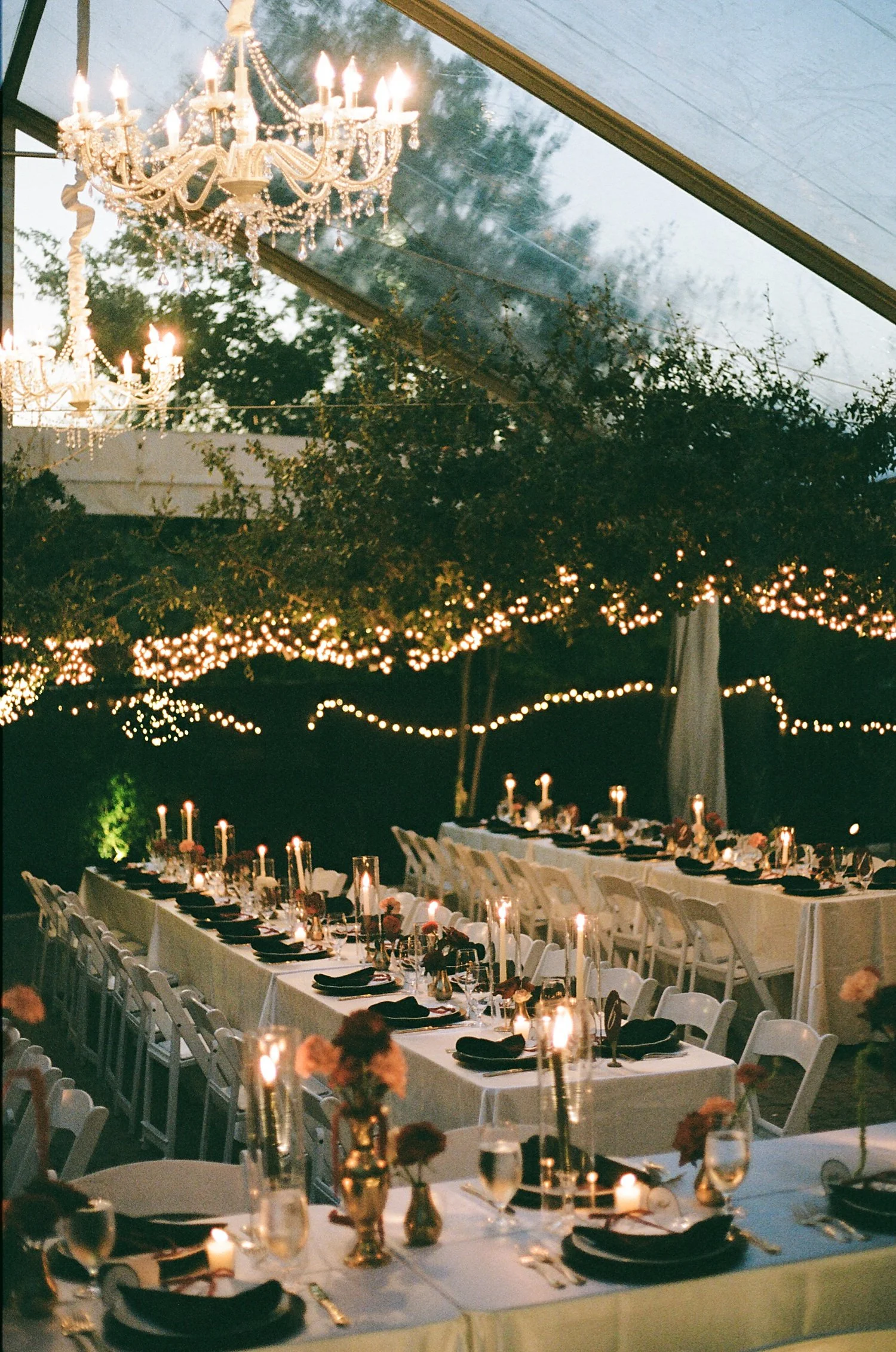  moody phantom-inspired reception under tent at The Allan House 