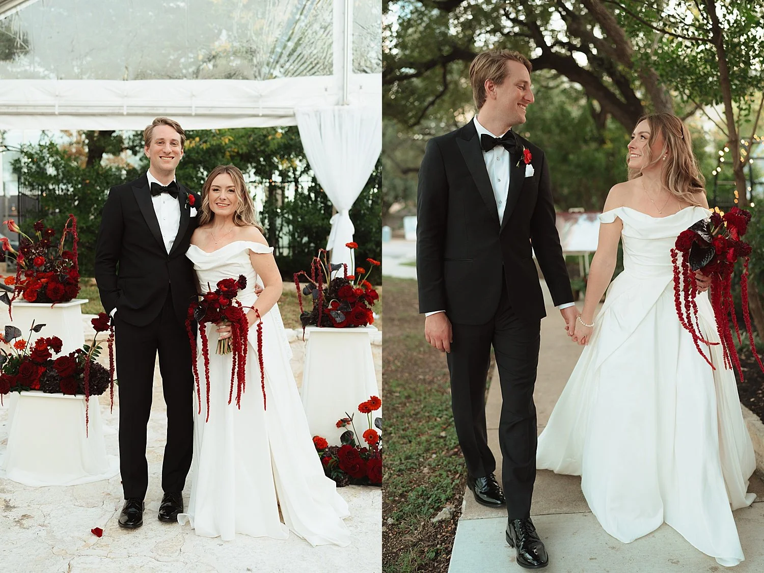  new husband and wife stand on the lawn outside by Austin wedding photographer 