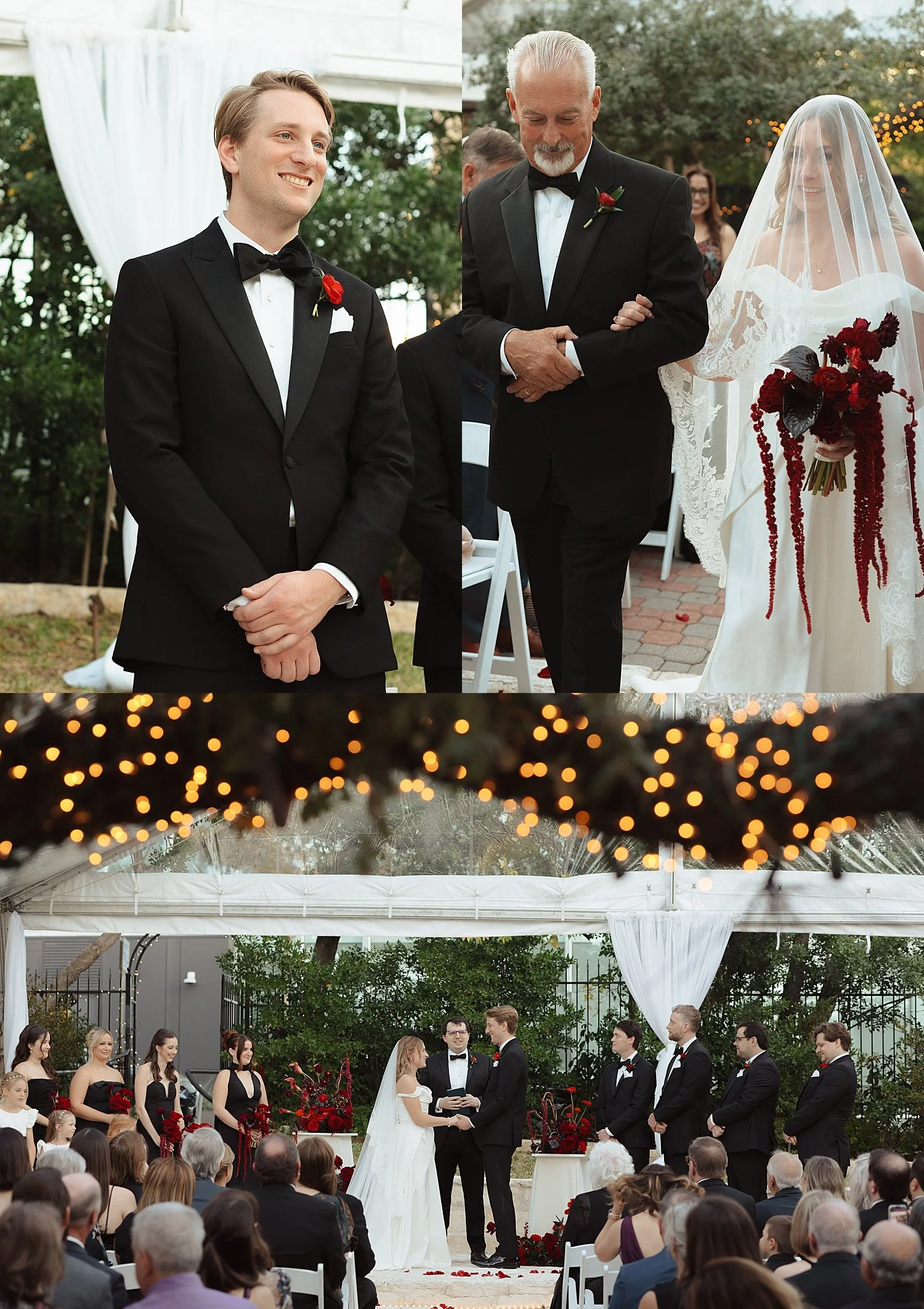  man watches his wife-to-be walk down beautiful aisle outside by Jessica Joseph Photography 