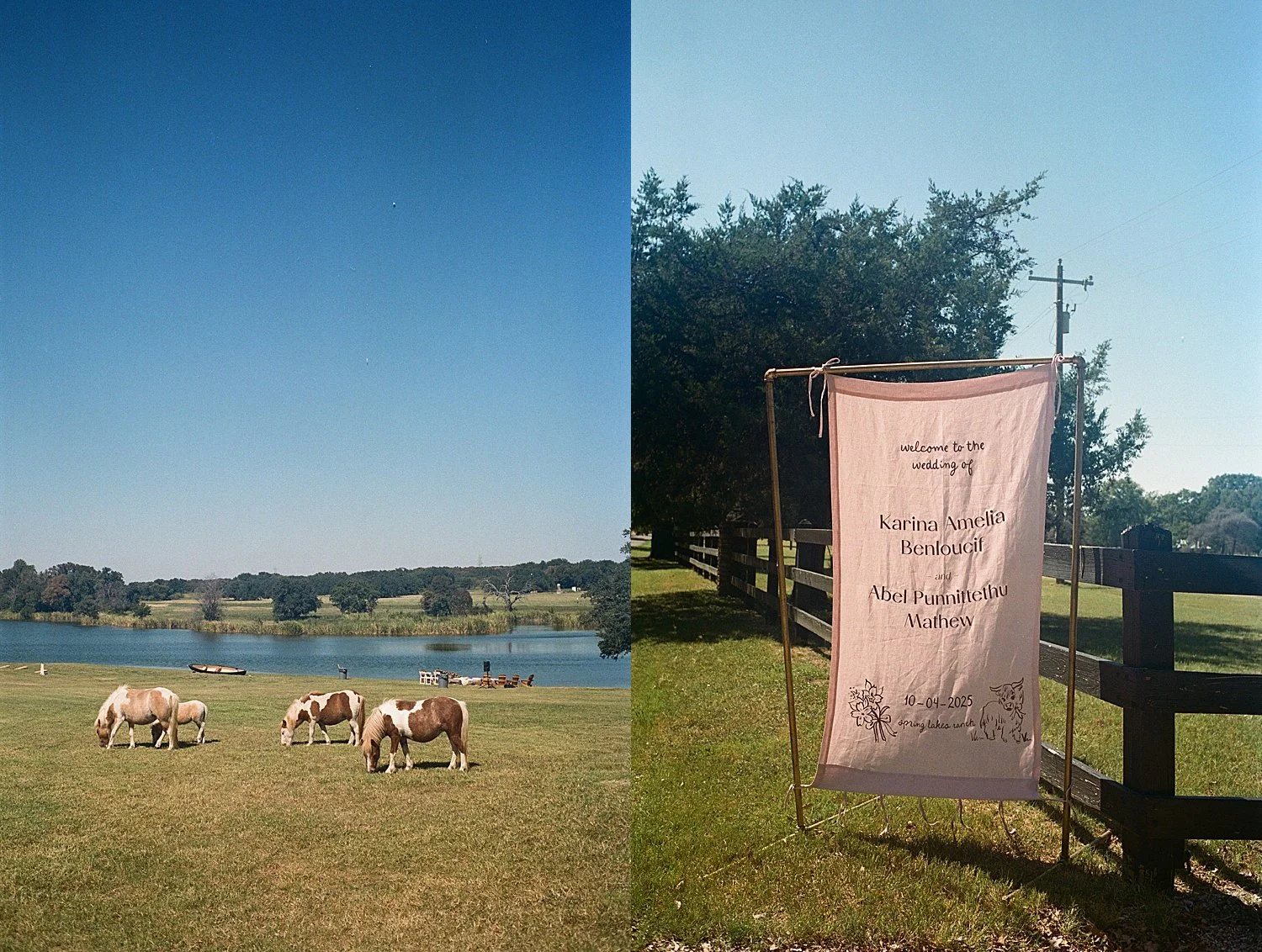  large sign waves in the wind for Summer camp inspired ceremony by Austin wedding photographer 
