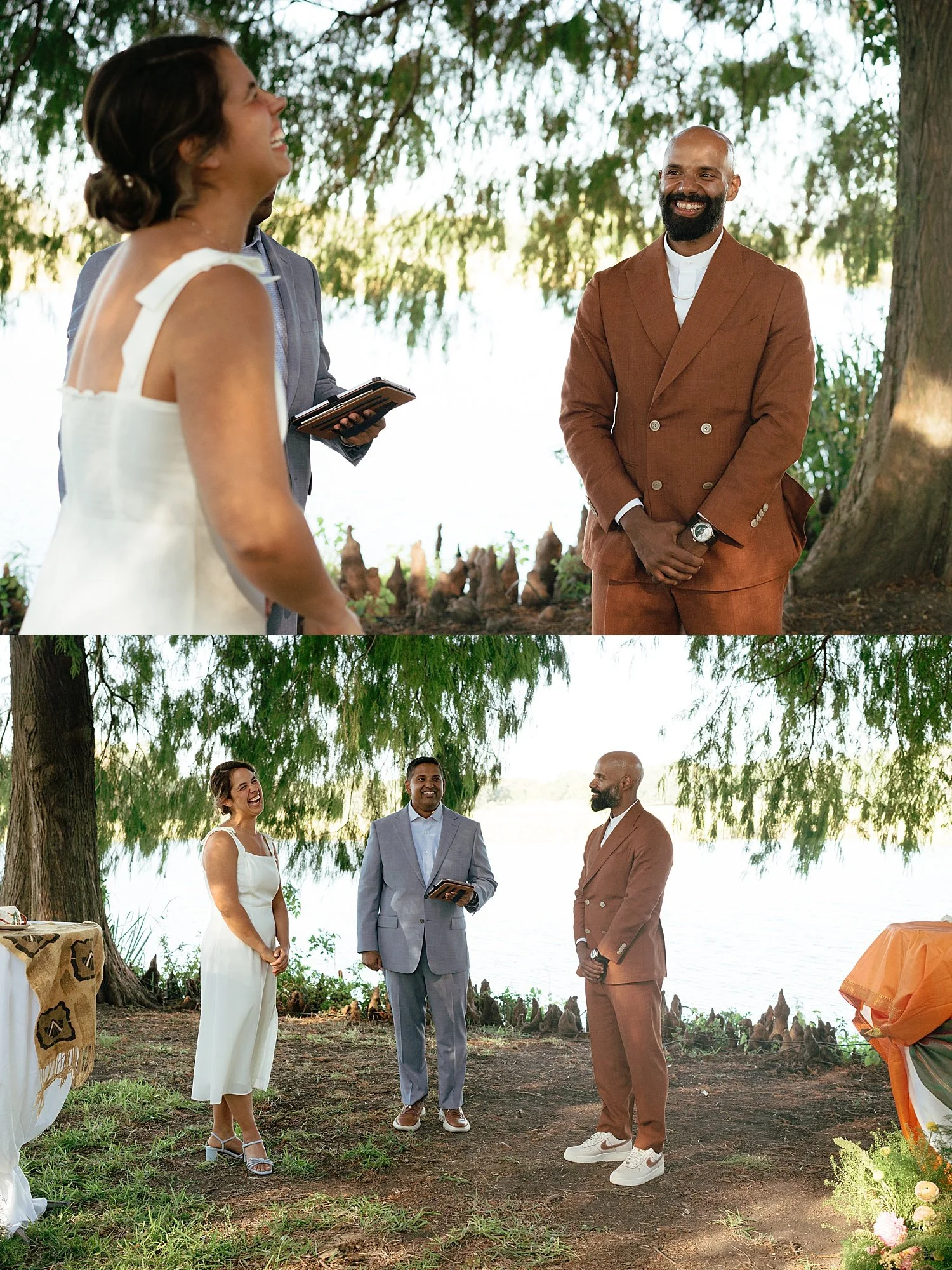  bride and groom exchange vows under tree in waco by Jessica Joseph Photography 