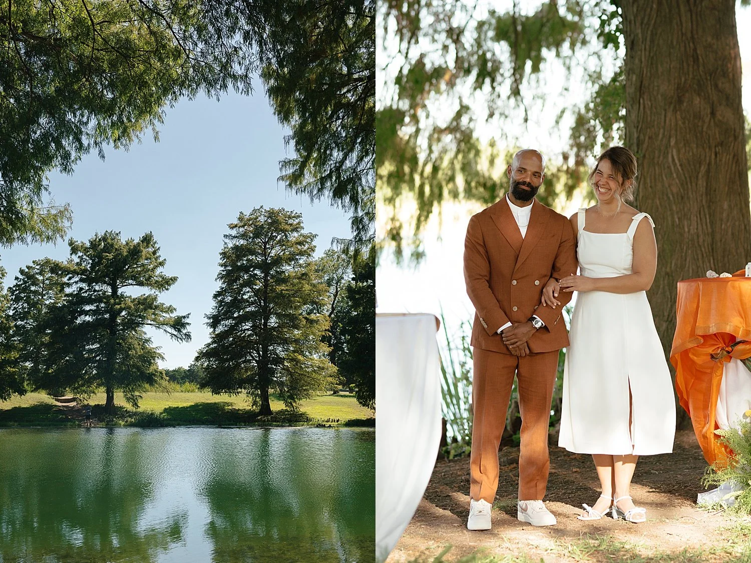  newlyweds stand in front of blue water lake by Jessica Joseph Photography 
