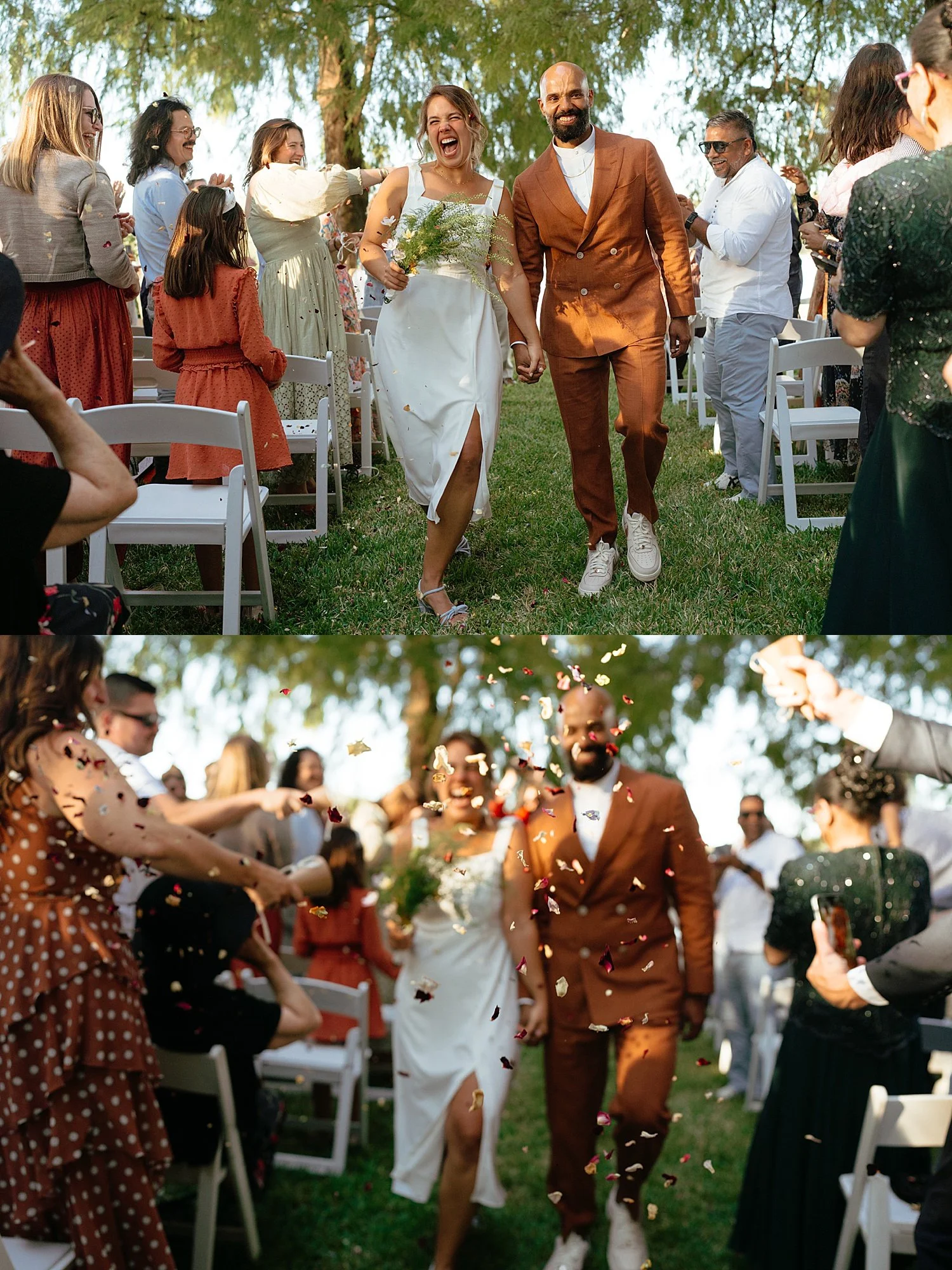  newlyweds laugh as they exit down the aisle by Jessica Joseph Photography 