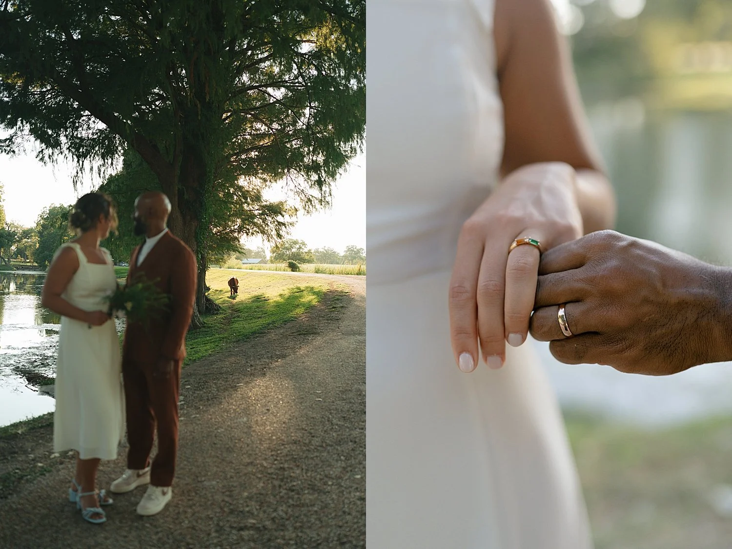  newlyweds hold hands and show off diamond rings by Jessica Joseph Photography 