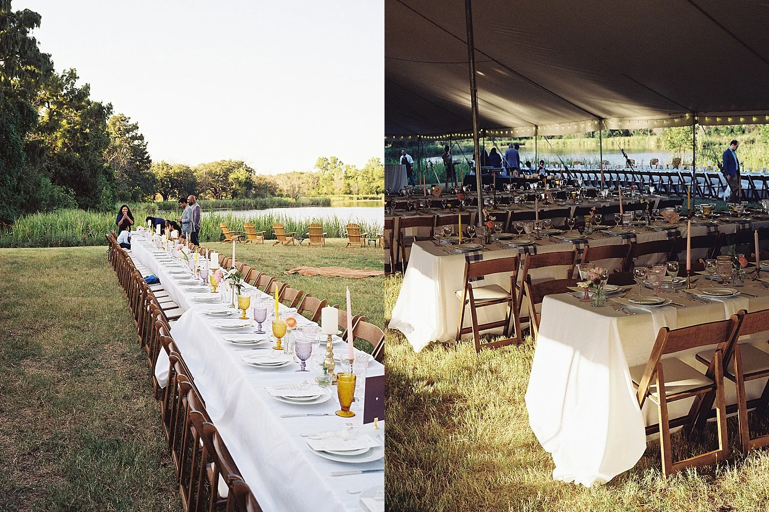  long tables on the lawn at Springs Lake Ranch 