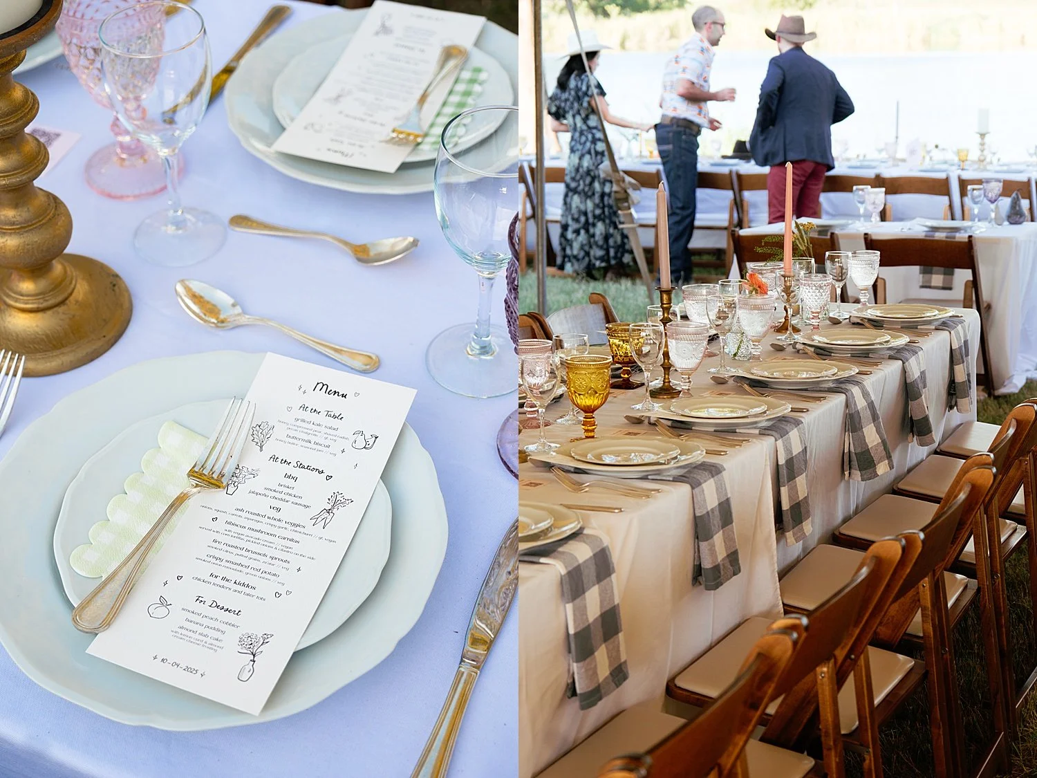  vintage inspired details for place settings on long reception tables by Jessica Joseph Photography 