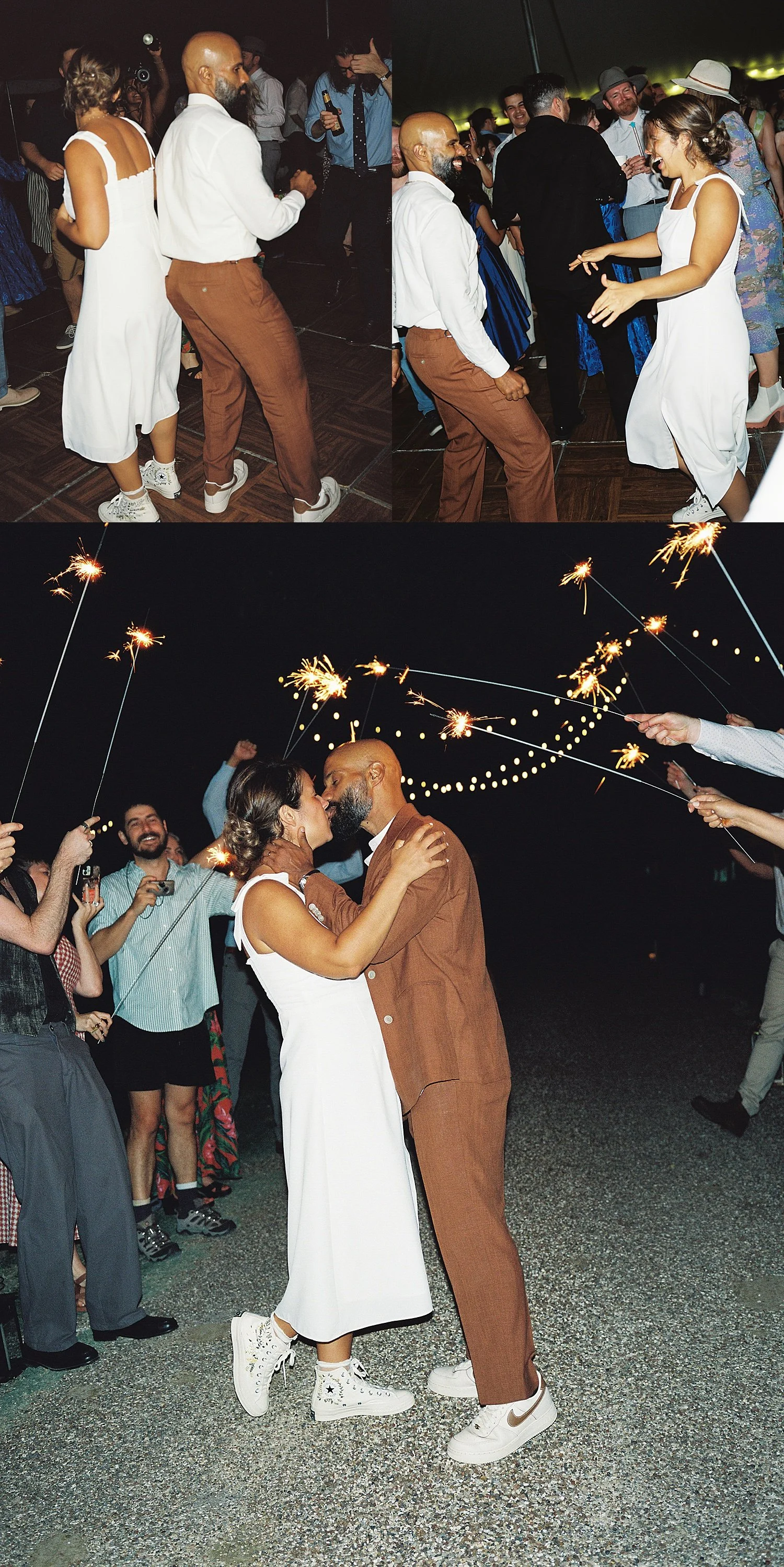  newly married couple share a dance at outdoor reception by Austin wedding photographer 