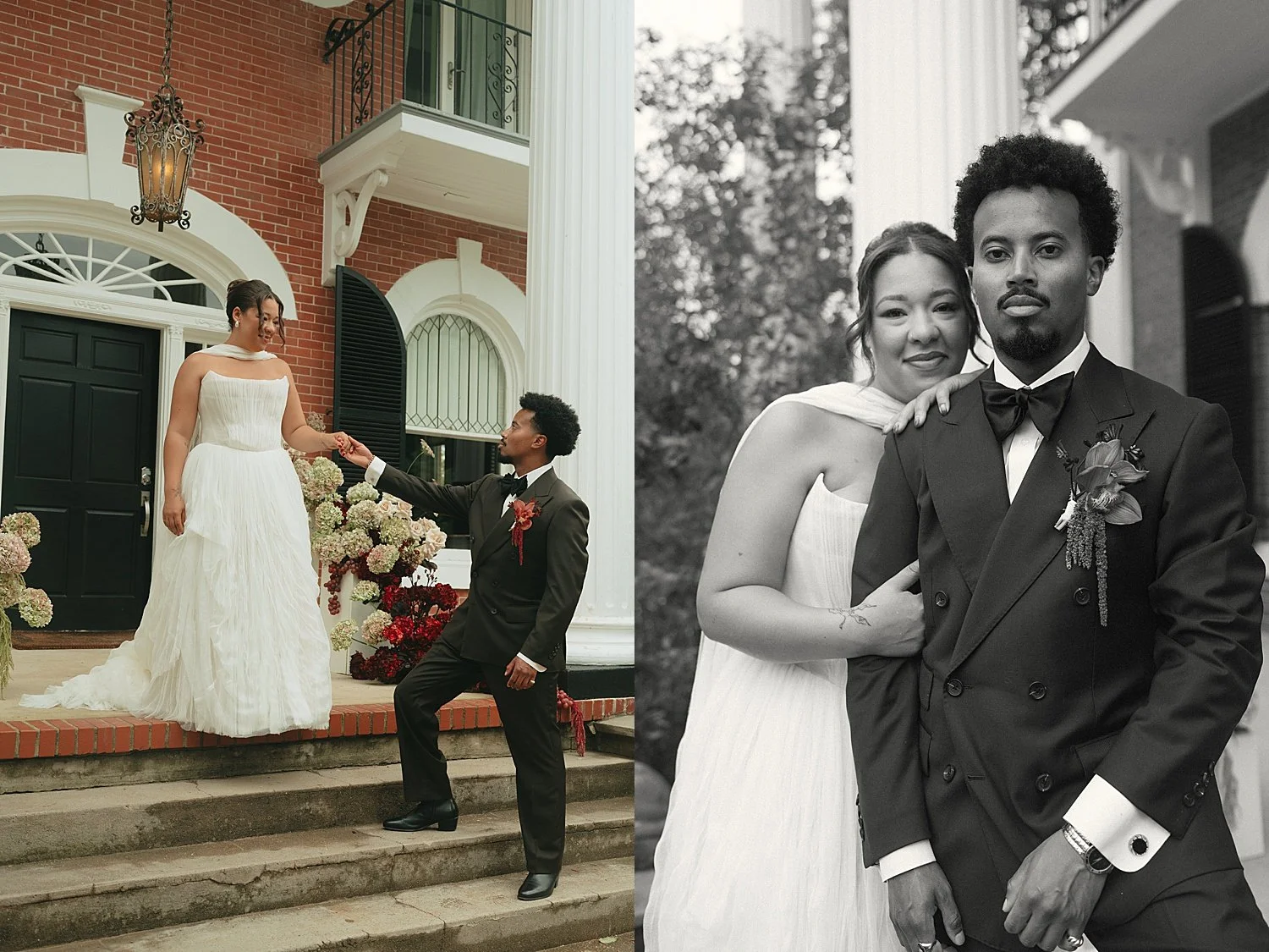  man and woman snuggle close after first look on porch steps by Jessica Joseph Photography 