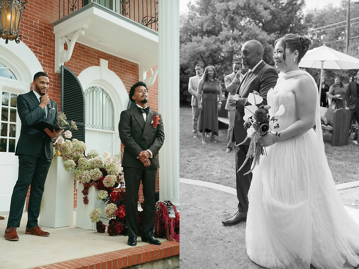  bride walks down outdoor aisle for ceremony at historic house by Jessica Joseph Photography 