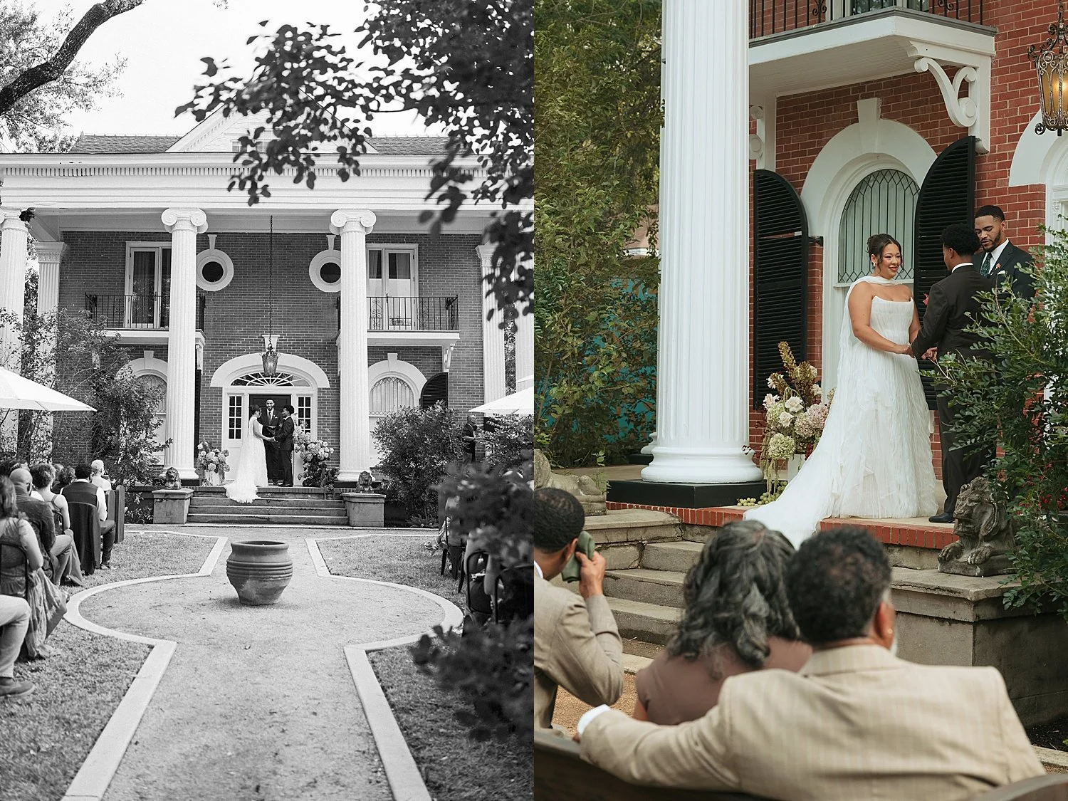  outdoor ceremony on the steps of historic estate in Texas by Austin wedding photographer 