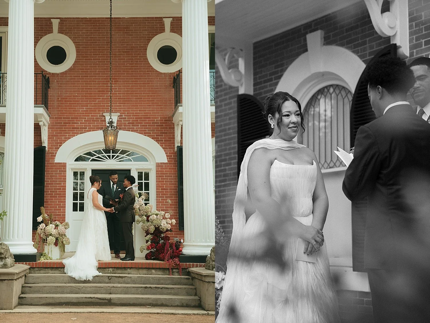  man and woman vow their lives to each other on the steps of The Caroline 
