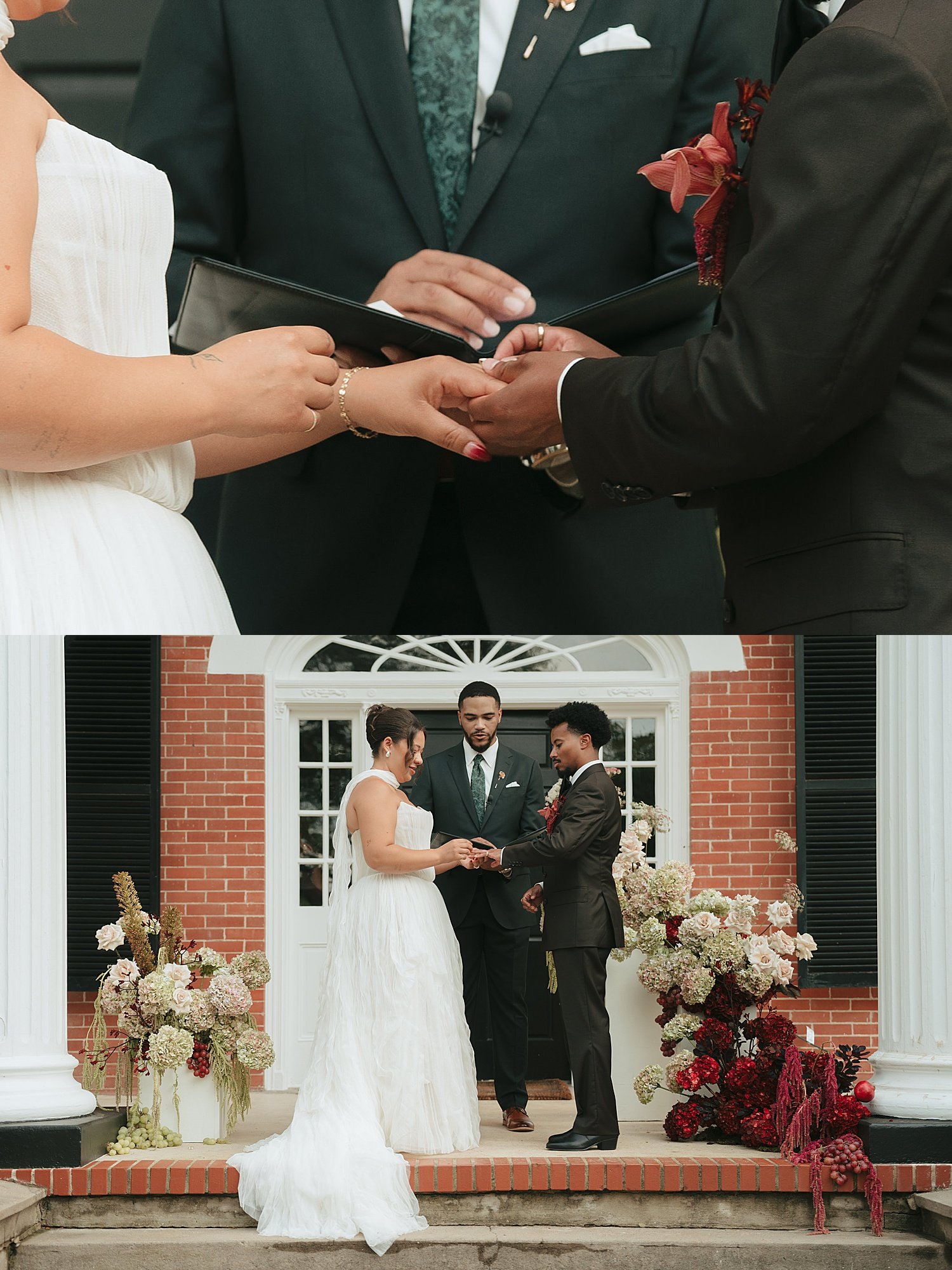  couple exchange rings in outdoor ceremony in Texas by Austin wedding photographer 