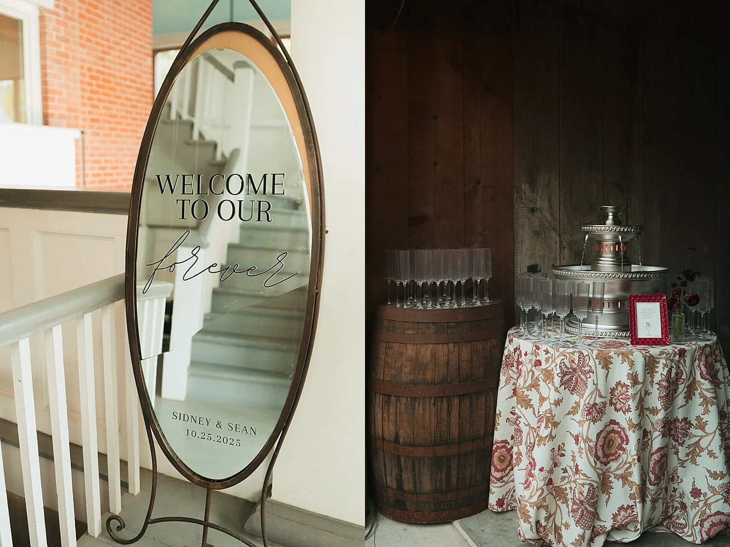  reception mirror set by drinking glasses on barrel in The Caroline 