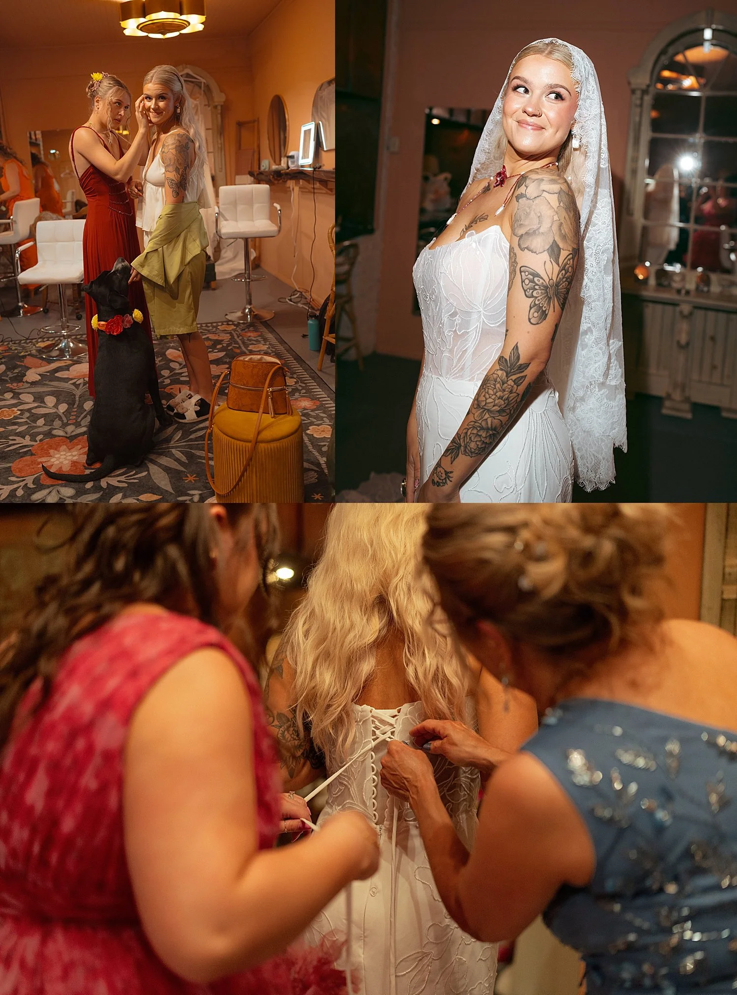  blonde bride in getting ready suite at venue by Austin wedding photographer 