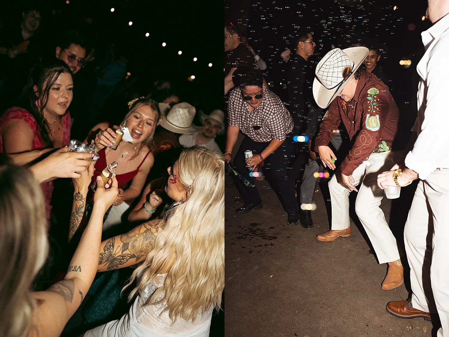  guests dance under bubble machine for reception  by Austin wedding photographer 