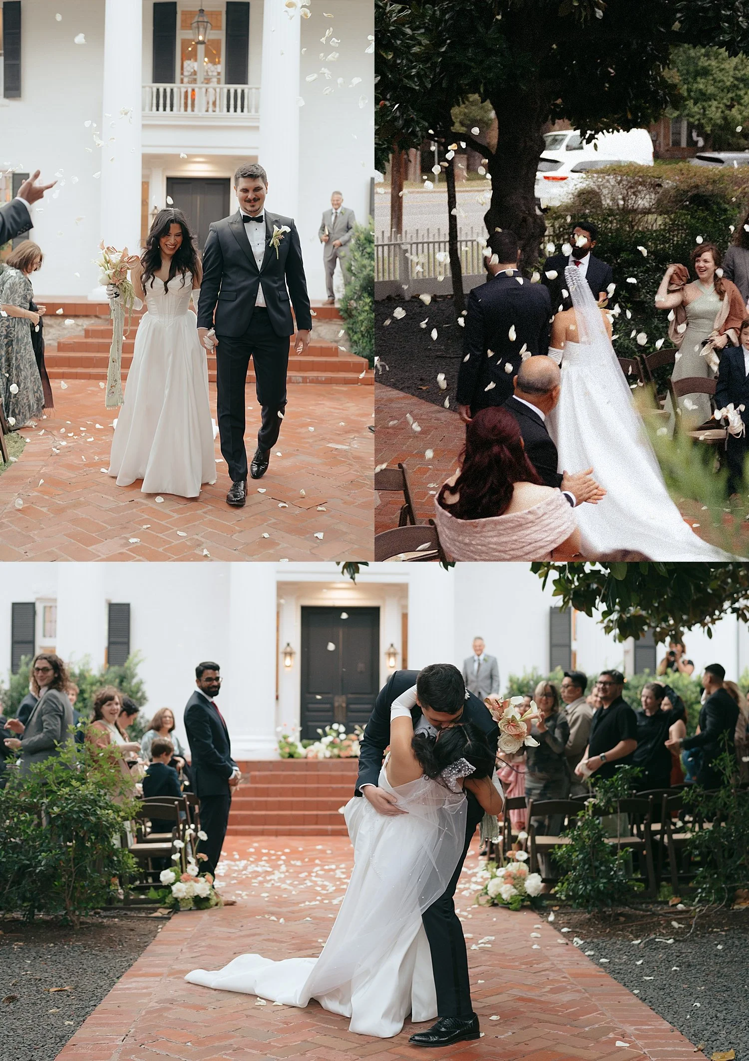  husband and wife walk down red brick aisle by Austin Wedding Photographer 