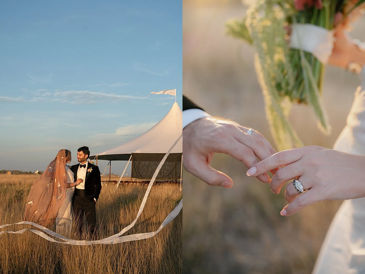  man and woman stand in field with ribbons floating around by Jessica Joseph Photography 