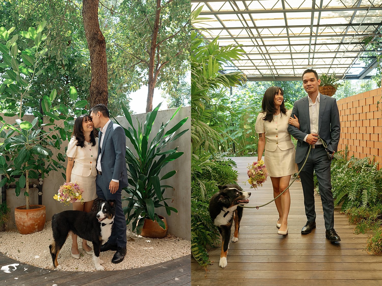  couple walks through path way surrounded by greenery by Jessica Joseph Photography 