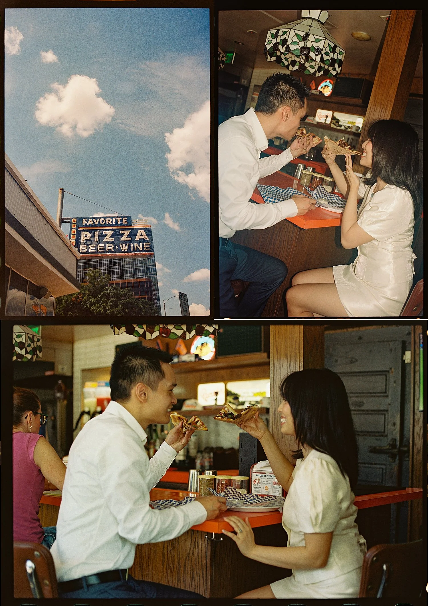  couple share a slice at Favorite Pizza by Texas wedding photographer 