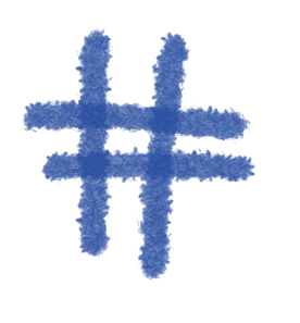 Blue hashtag symbol on a white background.