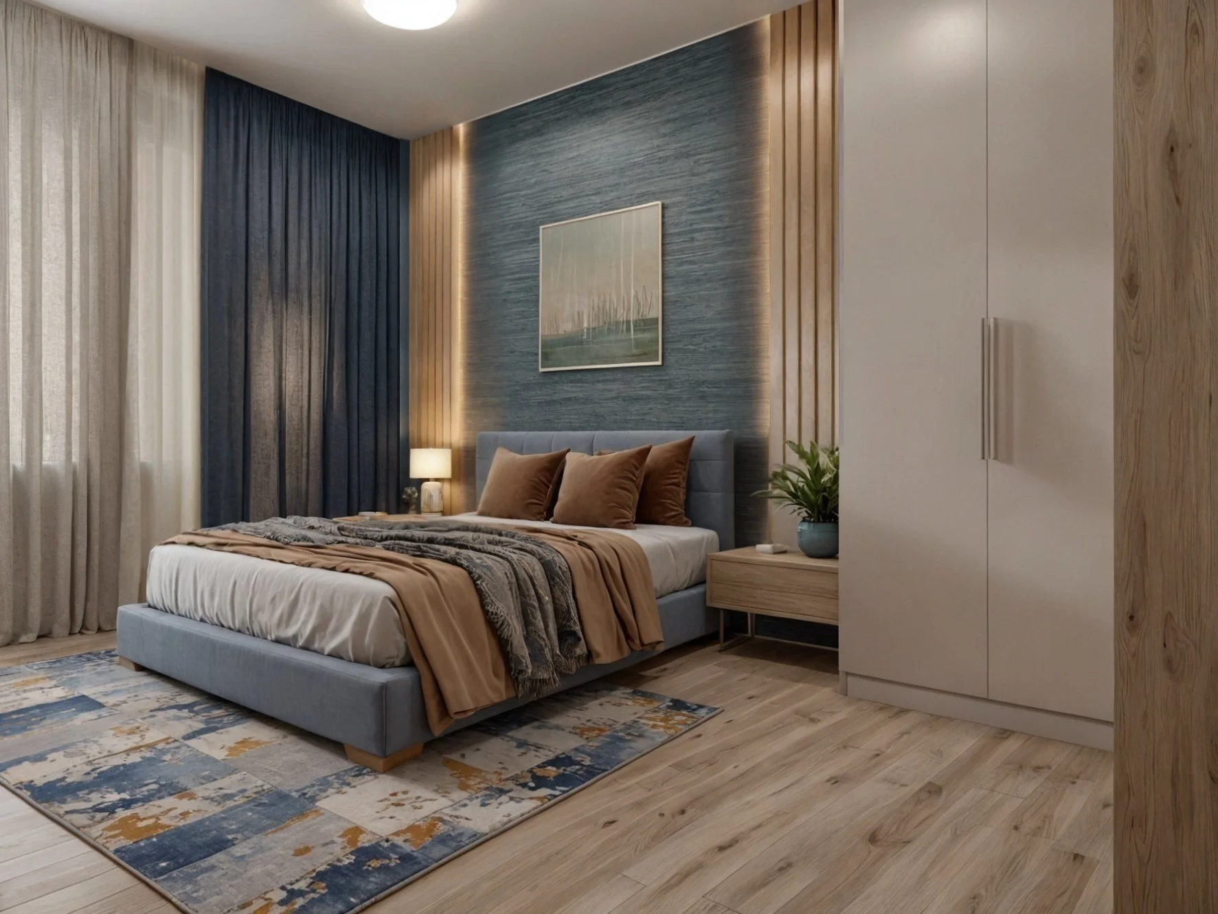 Kék barna hálószoba design