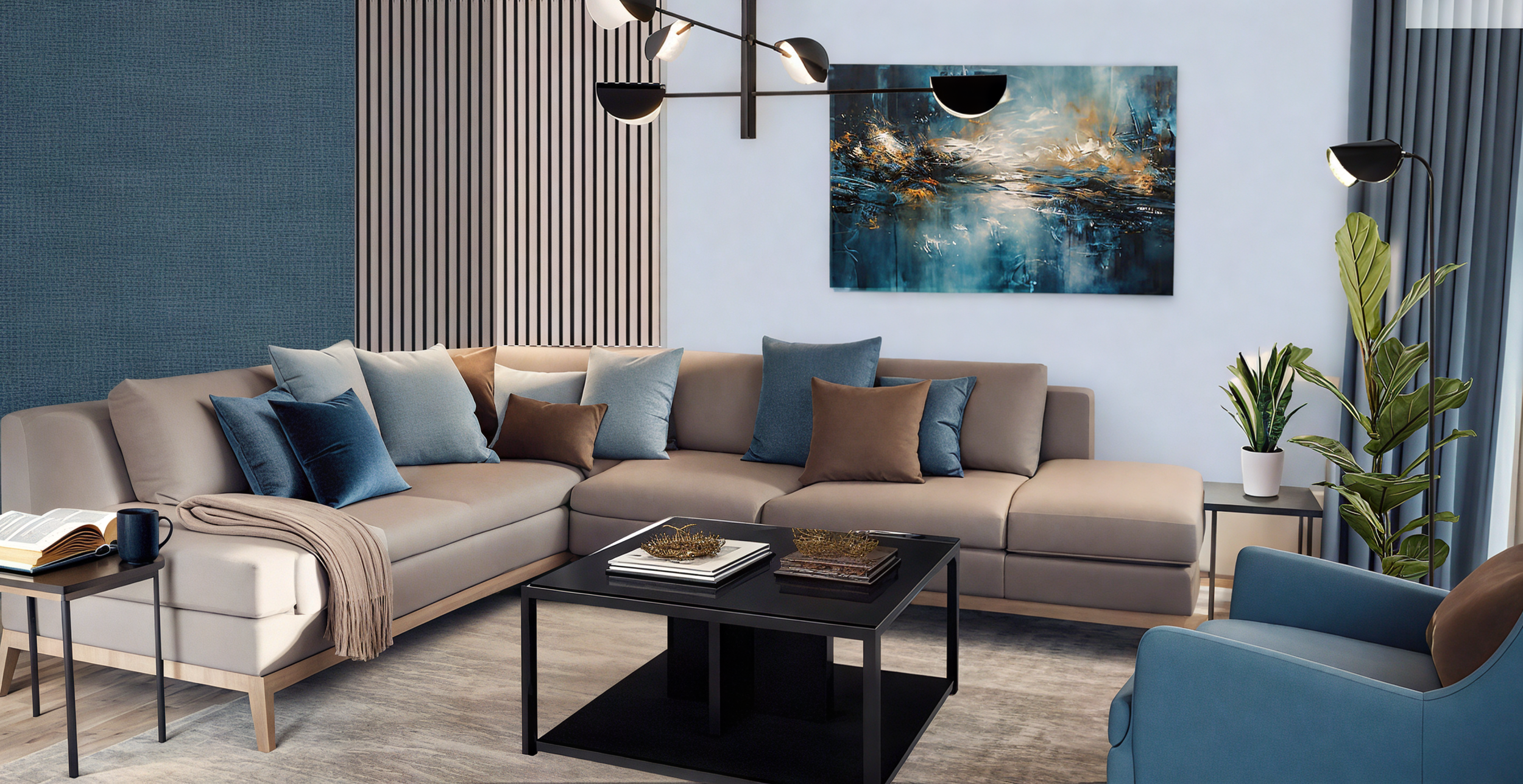 kék barna monder nappali látványterv