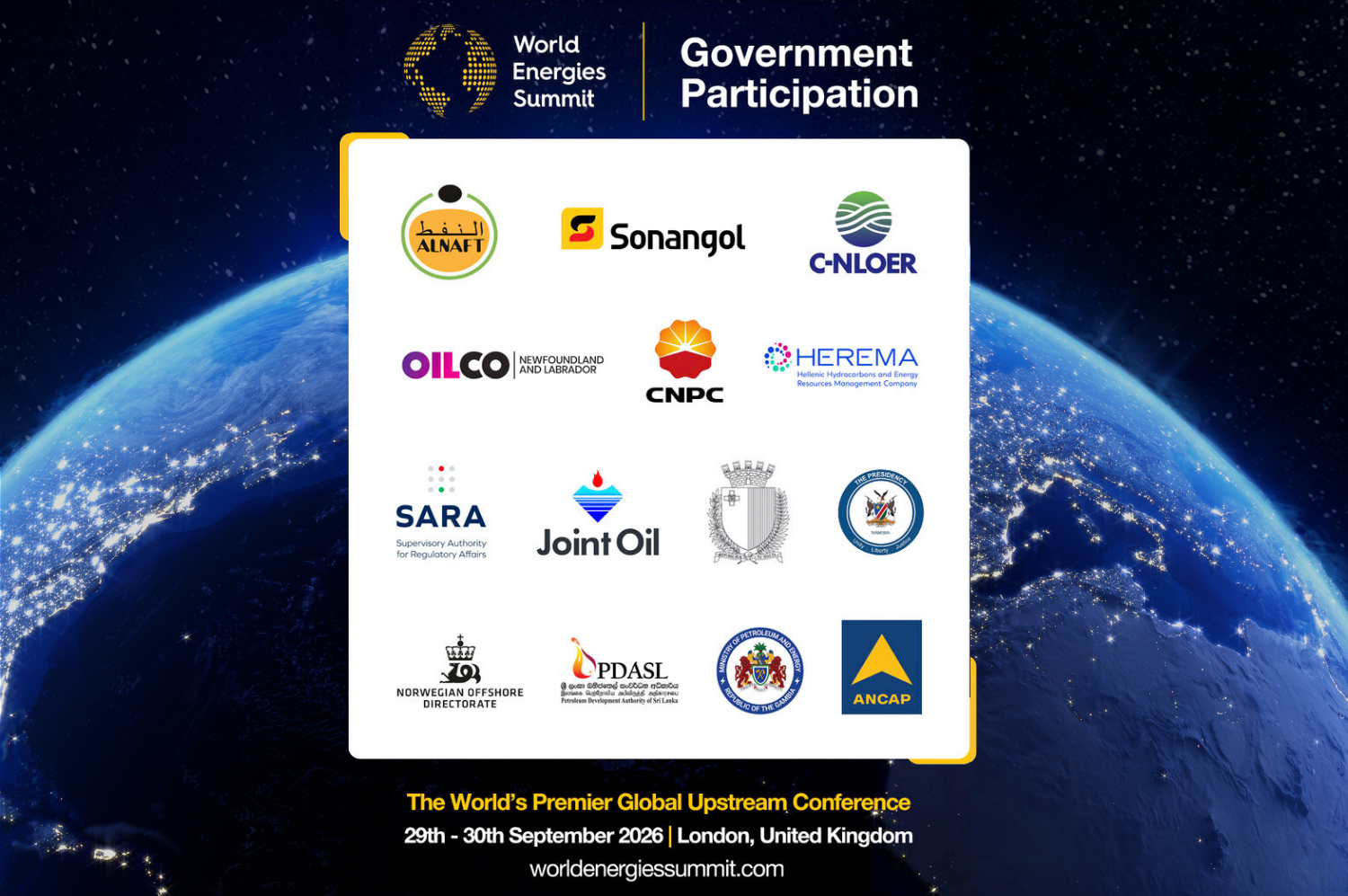 World Energies Summit to Convene Governments Shaping the Future of Upstream Investment