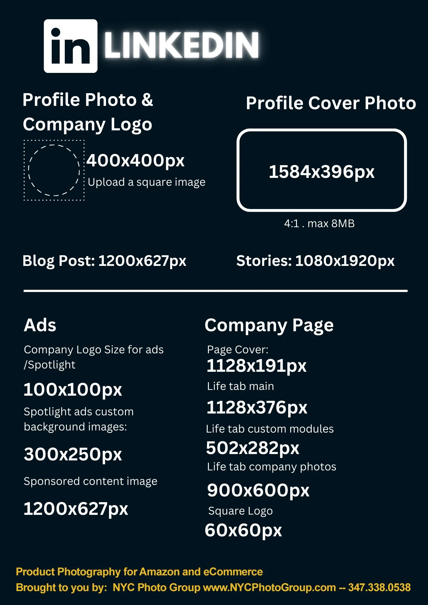 Linkedin - Social media sizing template Guide from NYC Photo Group