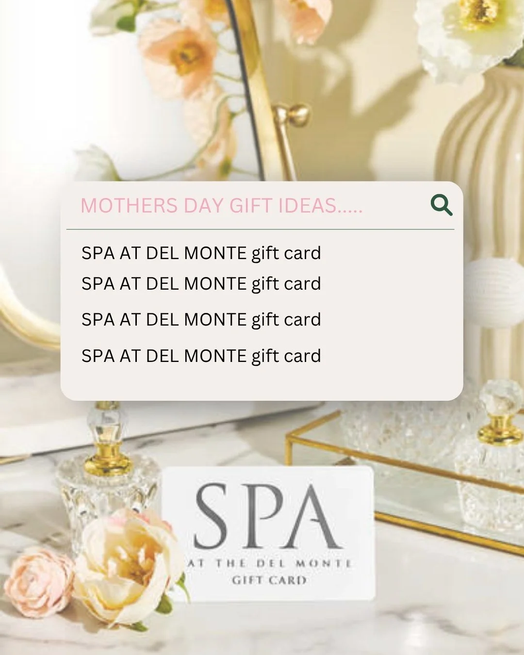 The best gifts don&rsquo;t need shipping time. 🥳

They just need intention. A Del Monte Spa gift card gives her access to a world of calm - on her schedule, at her pace.

Available instantly for purchase online or in-store. Gift luxury today.
