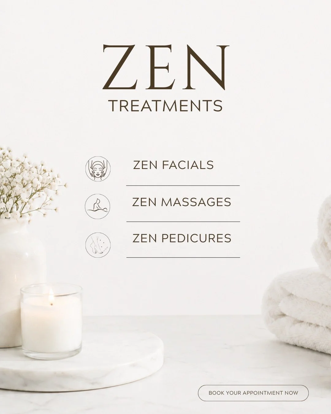 Step into serenity with our Zen Treatments 🤍

From calming facials to restorative massages and soothing pedicures, each experience is designed to refresh the body, quiet the mind, and leave you feeling completely renewed. 

Book your appointment tod