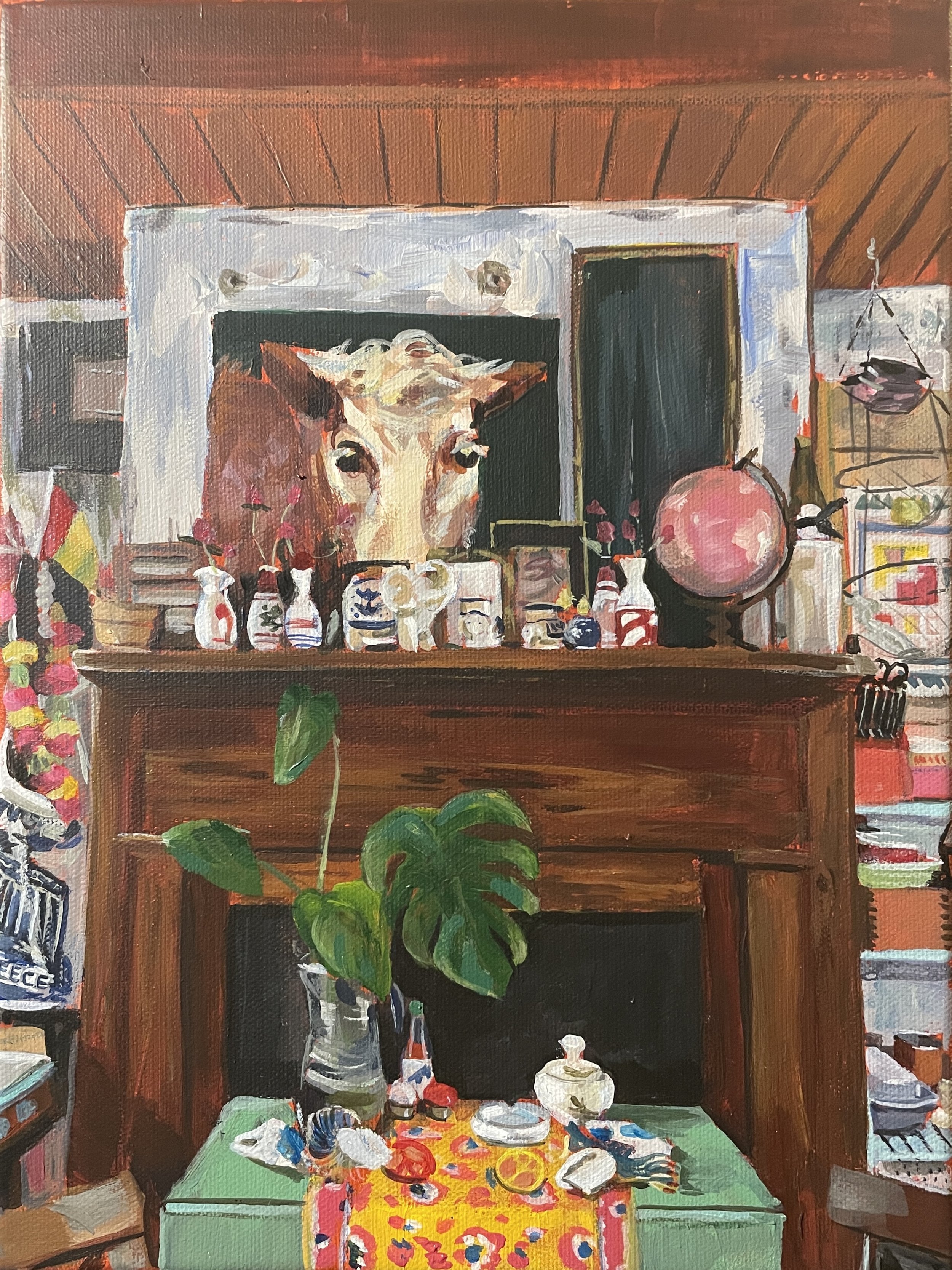 Acrylic on wood painting capturing a beloved interior space before a move
