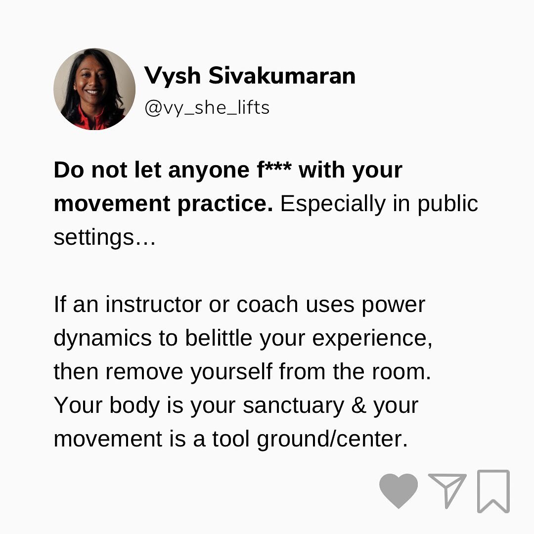 PROTECT YOUR ENVIRONMENT 👏👏👏 I say this with love &amp; hearing countless stories from clients on how their workout environments (outside of our training in the past or present) are NOT welcoming, fat-phobic, and judgement-driven to keep a toxic e