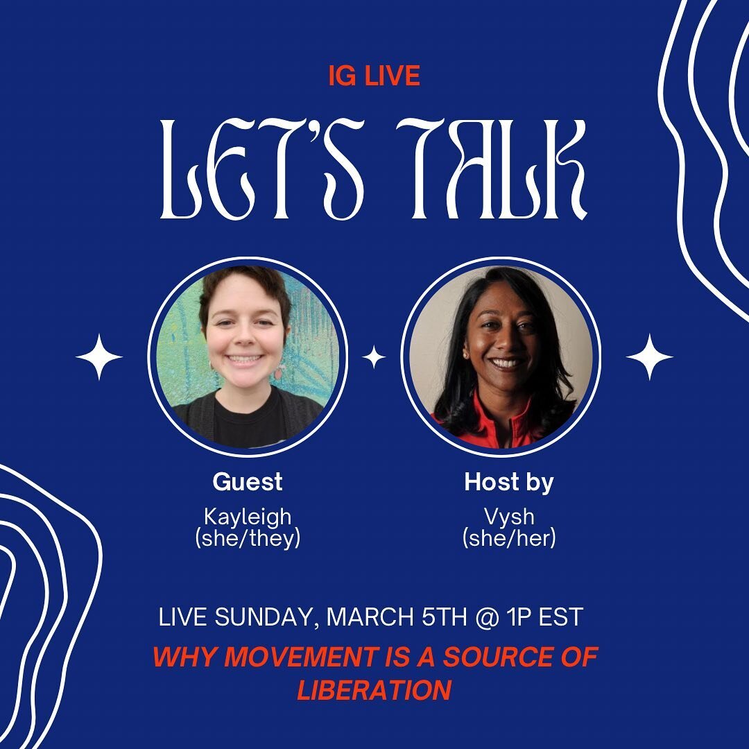 Stoked for this Sunday&rsquo;s IG live with long time client &amp; friend, Kayleigh! 
Catch us at on March 5th, 1p EST (10am PST) for our in depth discussion on WHY movement is a source of liberation. 

I have been honoured to train Kayleigh 1:1 sinc