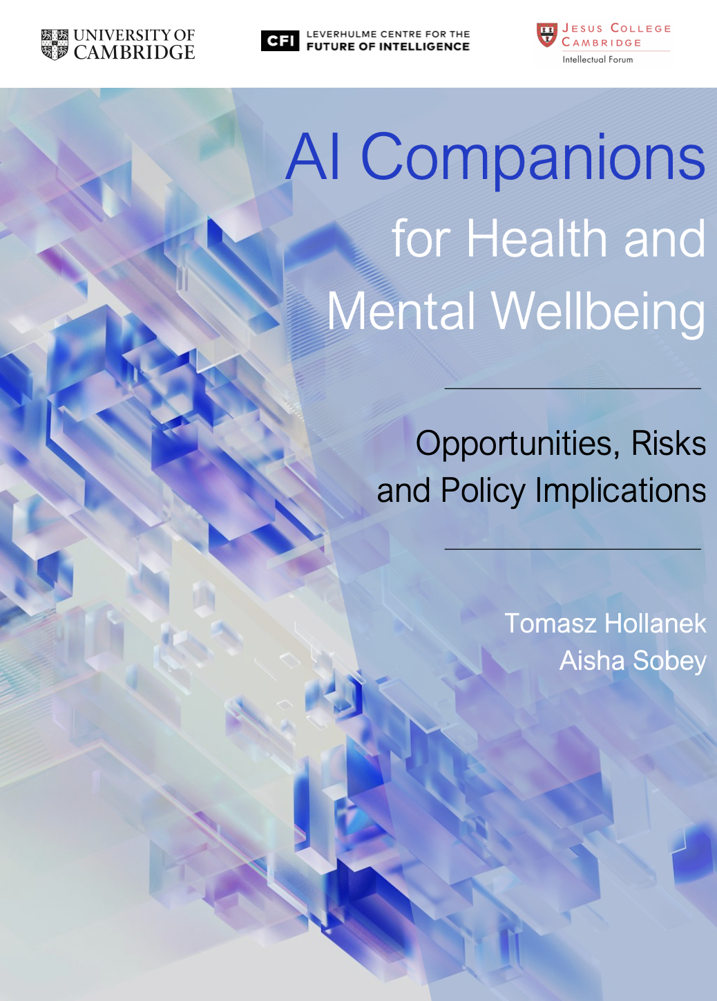 Cover of the AI Companions report with logos of Cambridge, LCFI and Jesus College