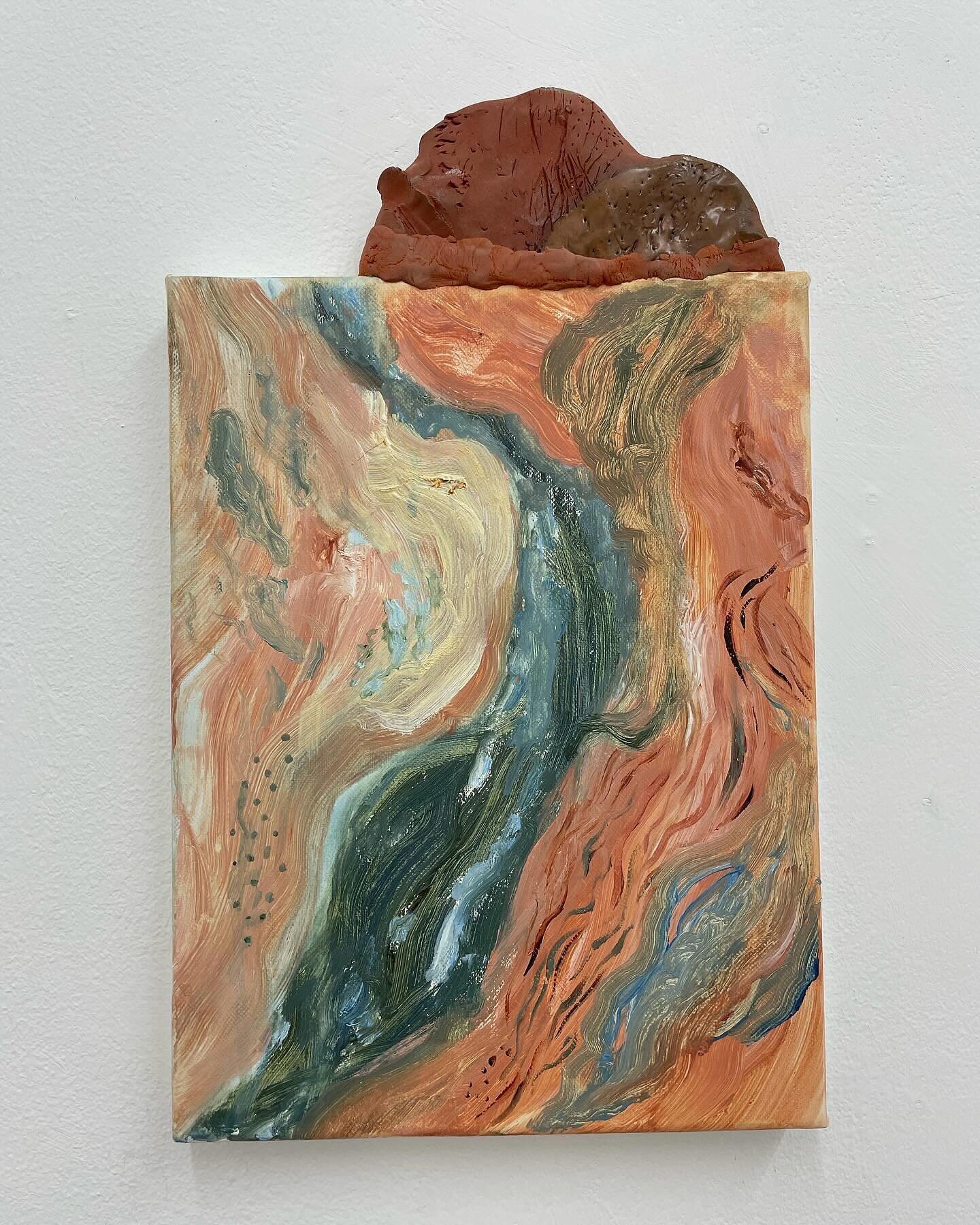 *
Multitasking
Eleanor Bedlow / Julie Caves / Geoffrey Chambers / Rebecca Elves
The Lido Stores, Margate
Thursday 21 March - Saturday 6 April

1
Rebecca Elves 
Burrow, 2024
Oil on linen with glazed earthenware fragment, 
30 x 18 cm

2
Rebecca Elves
N