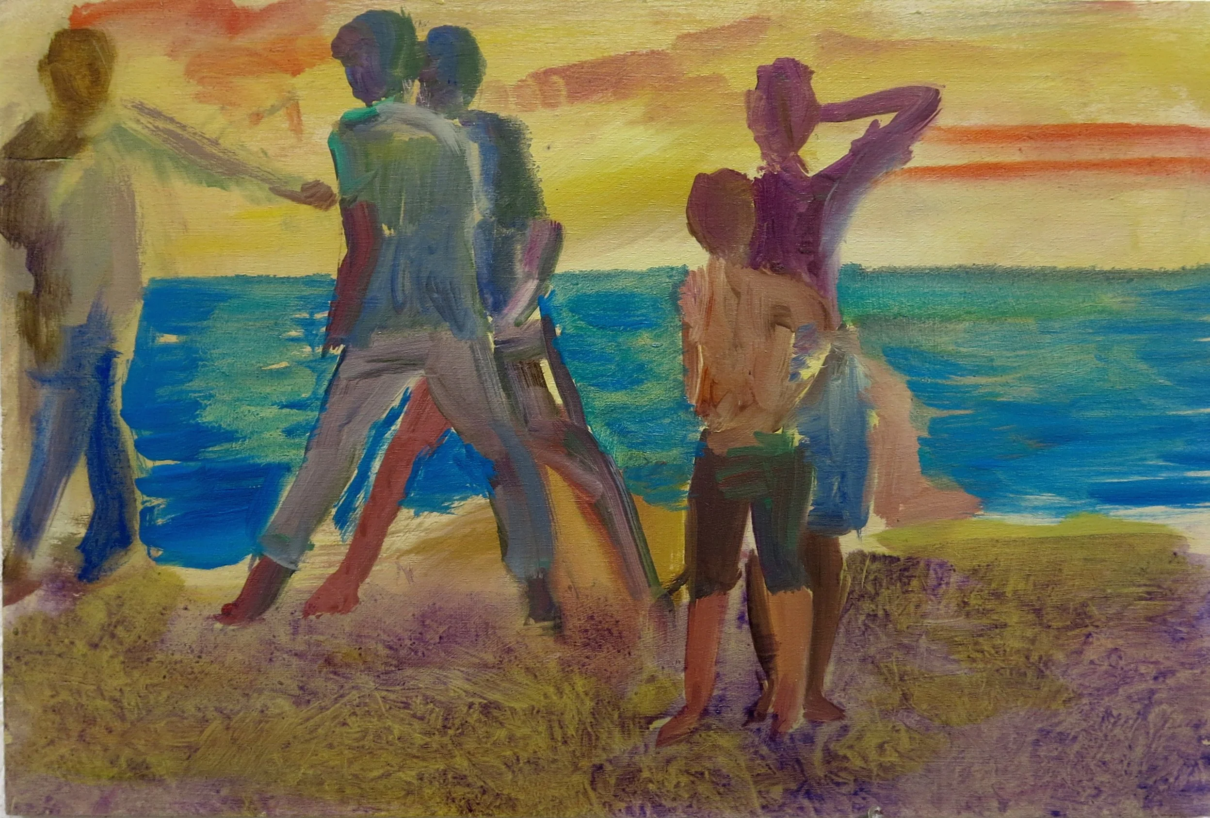 Five silhouetted Figures on the Beach £240.JPG