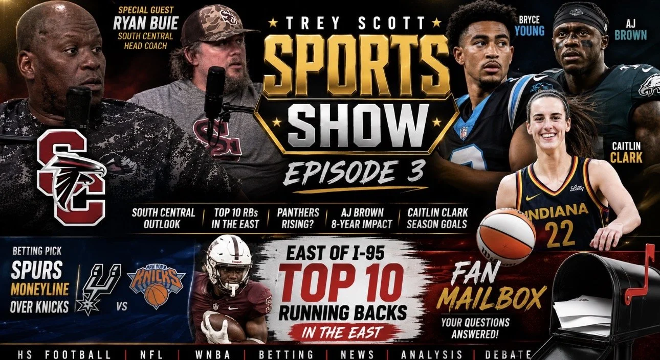 South Central Head Coach Ryan Buie Joins Trey Scott Sports Show Episode 3; I-95 East Top 10 Running Backs 