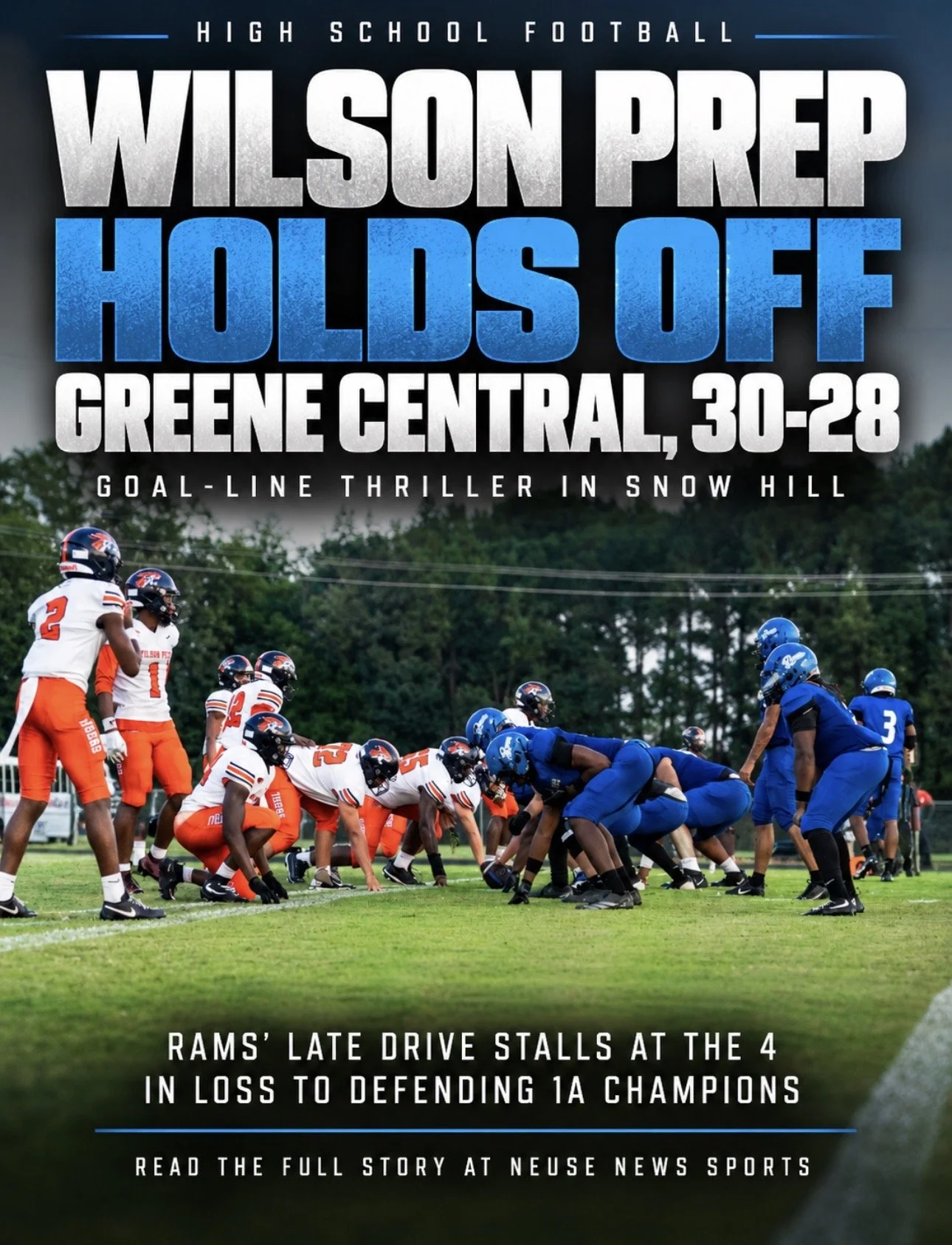 Wilson Prep Holds Off Greene Central, 30-28, in Goal-Line Thriller