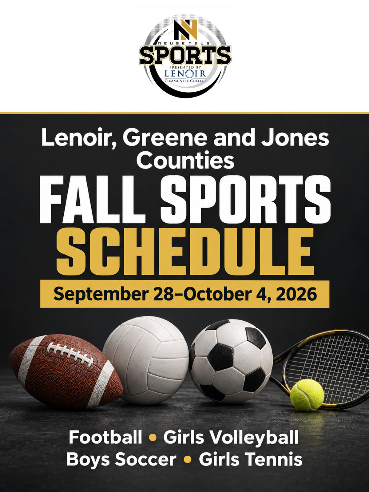Lenoir, Greene and Jones Counties Fall Sports Schedule: September 28–October 4, 2026